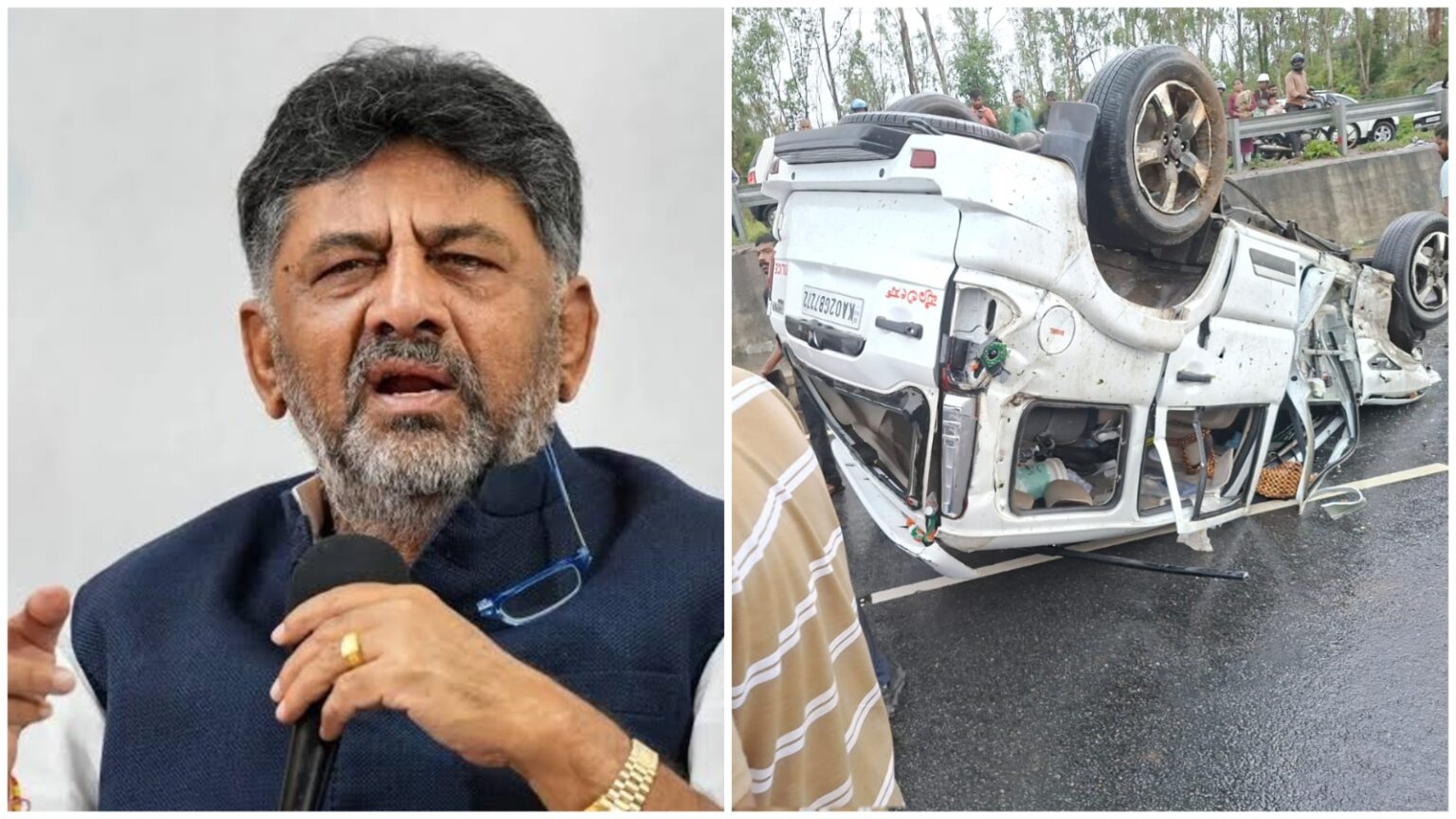 ಡಿಸಿಎಂ ಡಿ.ಕೆ.ಶಿವಕುಮಾರ್ ಎಸ್ಕಾರ್ಟ್ ವಾಹನ ಪಲ್ಟಿ : ಕಾರಿನಲ್ಲಿದ್ದ ಸಿಬ್ಬಂದಿ ಪ್ರಾಣಾಪಾಯದಿಂದ ಪಾರು